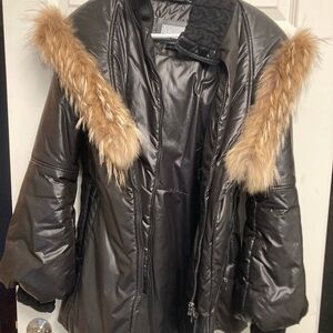 Mackage Black Puffer Jacket with Fur Trim